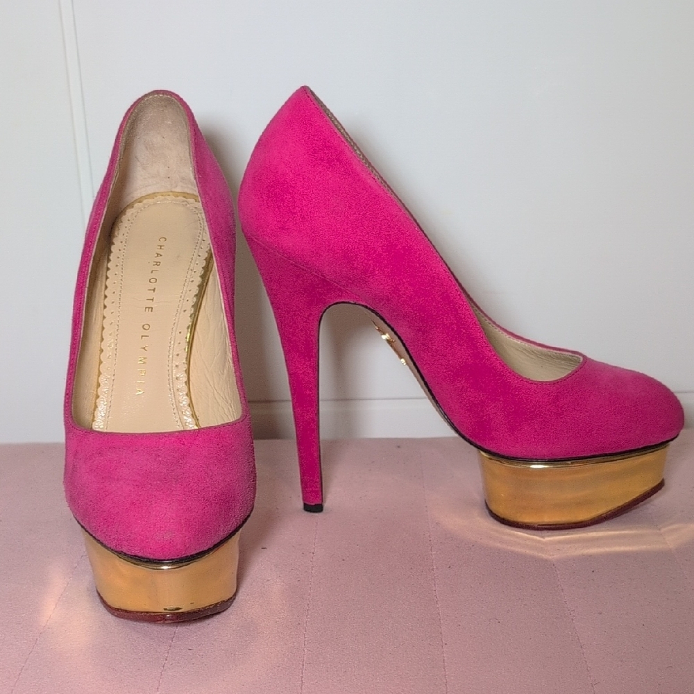 Charlotte Olympia Pink and Gold Platform Heels